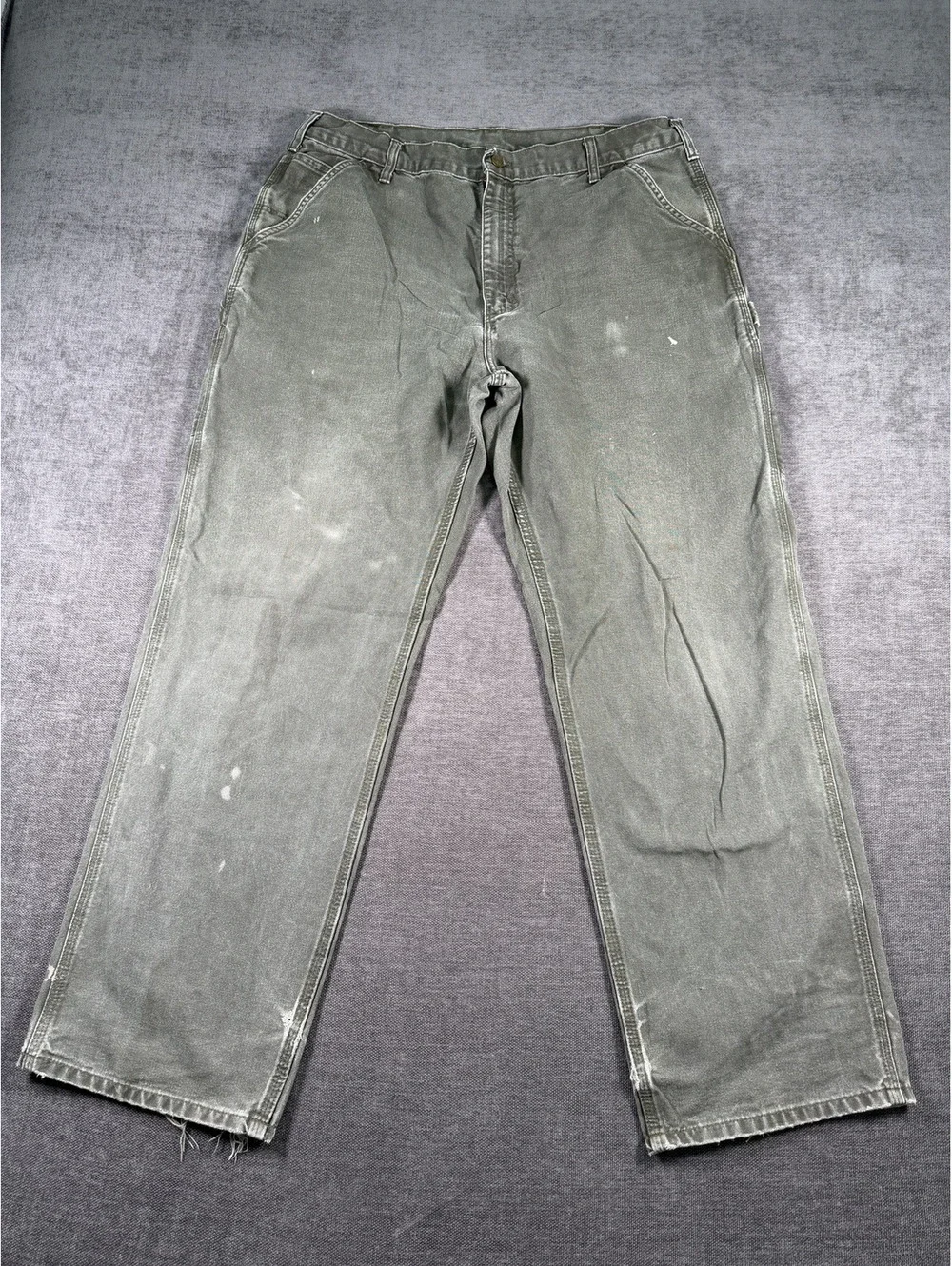 Vintage Carhartt B11 Faded Moss Green Carpenter Work Jeans, Size 38x32